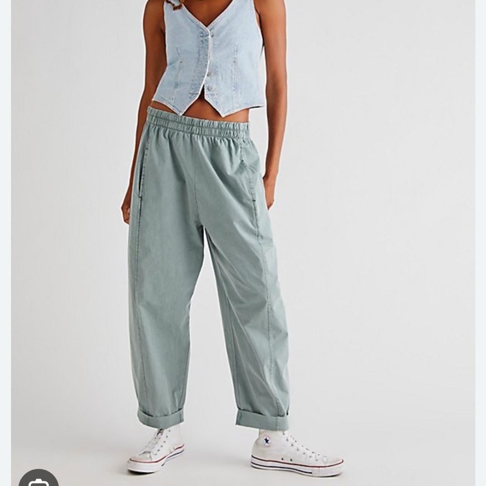 Free People Preppy Poplin Pull-On Pants - Washed Army - XS